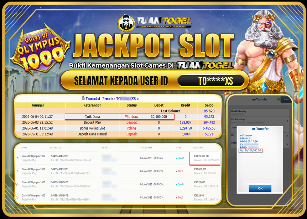 TUANTOGEL JACKPOT SLOT GATES OF OLYMPUS 1000 Rp30.100.000